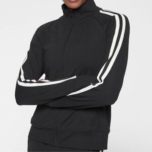 Athleta Circa Track Jacket Black Full Zip White Stripes Size Small Women’s